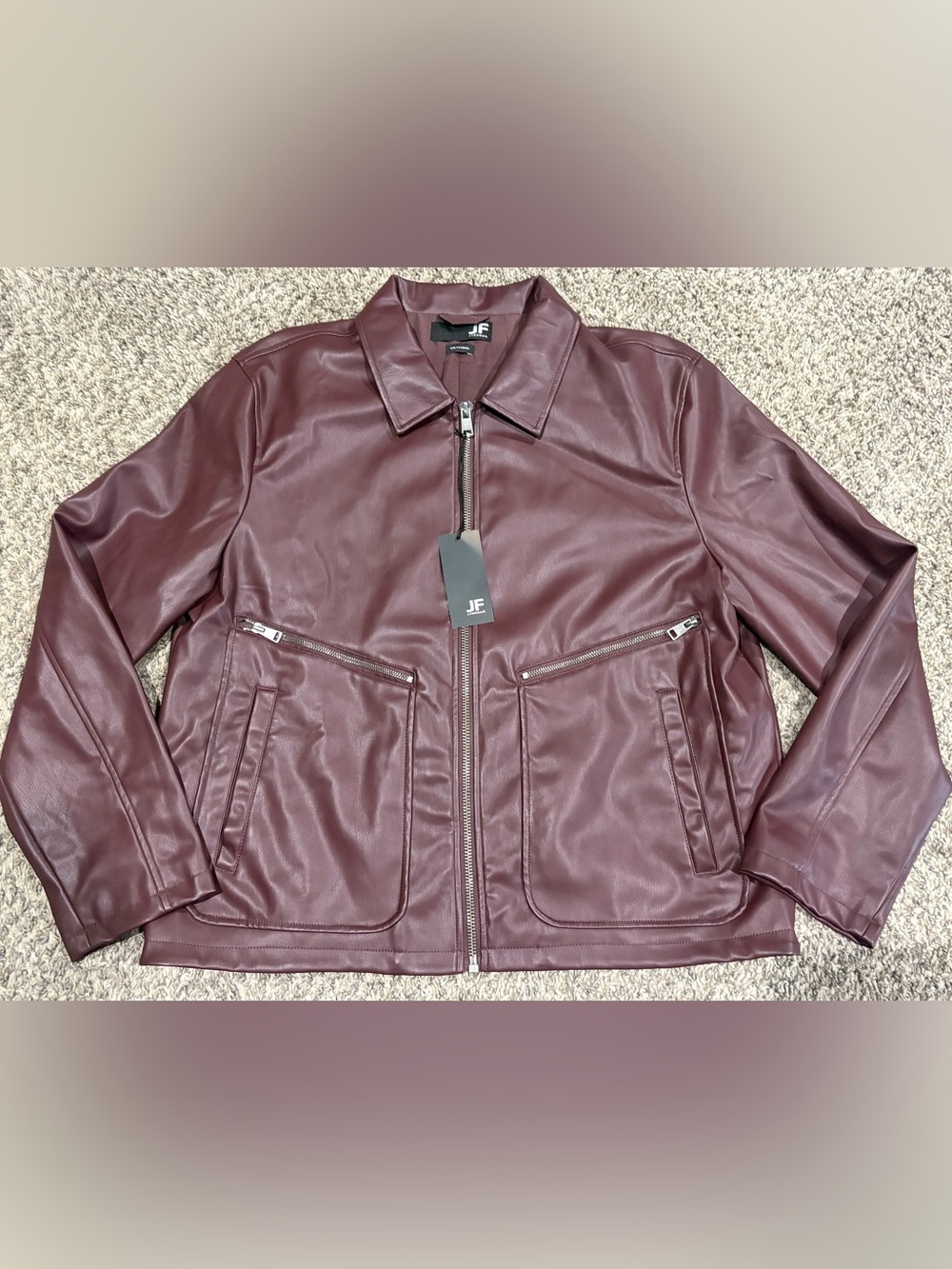 NWT J Ferrar Men's Midweight Leather Biker Motorcycle Jacket Size XL Burgundy